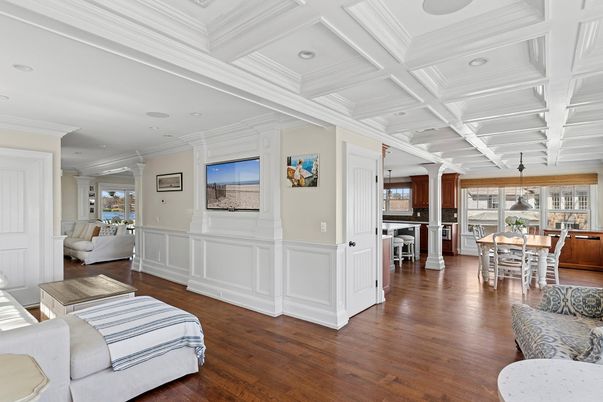 Dining room, Interior, Kitchen, Living room, Recessed Lighting, Wood Texture Flooring