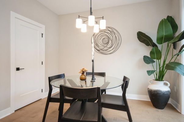 Dining room, Interior, Pendant Lights, Wood Texture Flooring