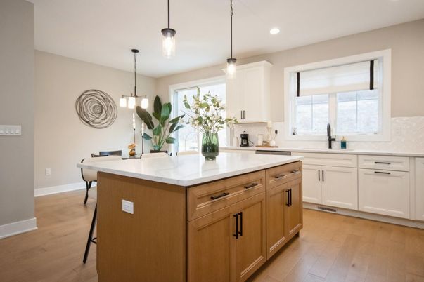 Interior, Kitchen, Pendant Lights, Recessed Lighting, Wood Texture Flooring
