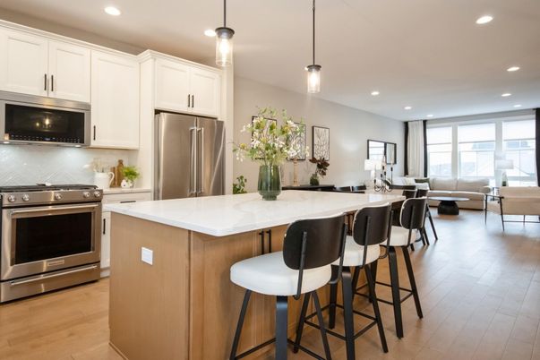 Interior, Kitchen, Living room, Pendant Lights, Recessed Lighting, Stainless Steel Appliances, Wood Texture Flooring