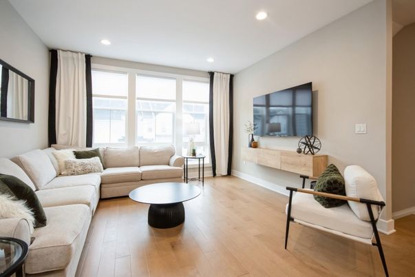 Interior, Living room, Recessed Lighting, Wood Texture Flooring
