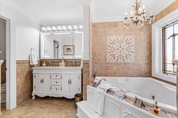 Bathroom, Chandelier, Interior, Stone Walls