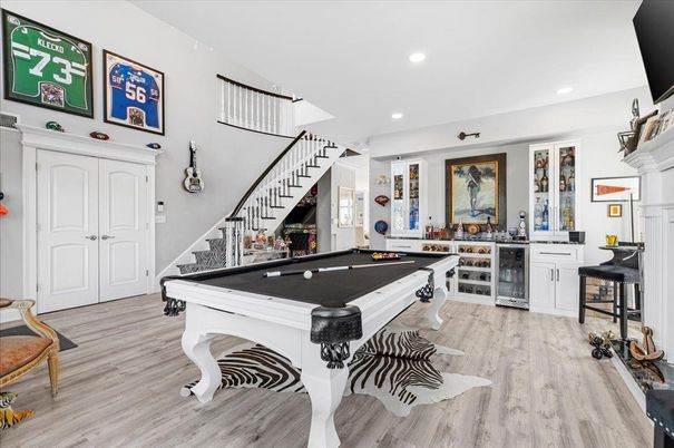 Billiard Table, Game Room, Interior, Recessed Lighting, Wood Texture Flooring