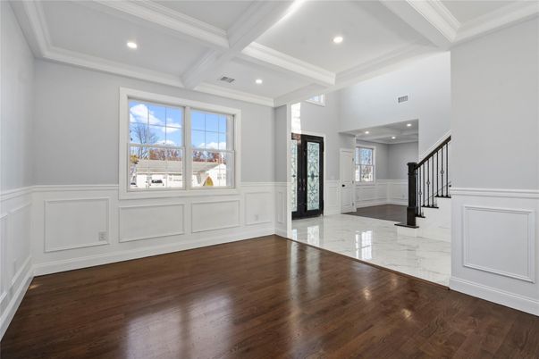 Empty room, Interior, Marble, Recessed Lighting, Wood Texture Flooring