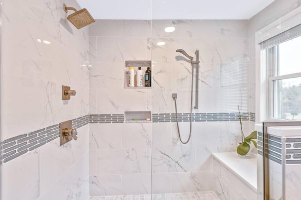 Bathroom, Glass Shower, Interior, Marble Walls