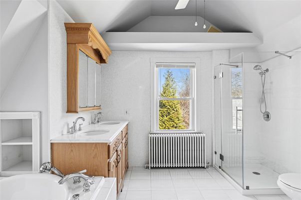 Bathroom, Dual Sink Vanities, Glass Shower, Interior