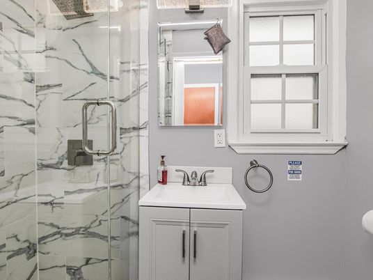 Bathroom, Glass Shower, Interior, Marble Walls