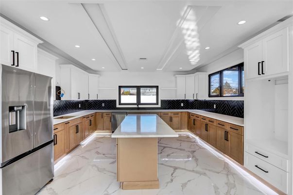 Interior, Kitchen, Marble, Recessed Lighting, Stainless Steel Appliances
