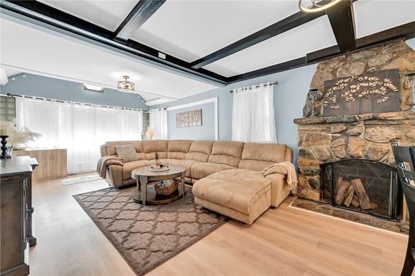 Fireplace, Interior, Living room, Stone Walls, Wood Texture Flooring