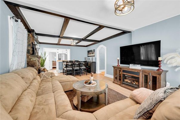 Dining room, Interior, Living room, Stone Walls, Wooden Beams, Wood Texture Flooring