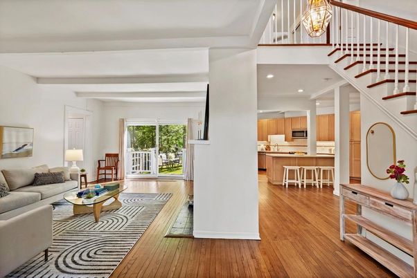 Interior, Kitchen, Living room, Recessed Lighting, Wood Texture Flooring
