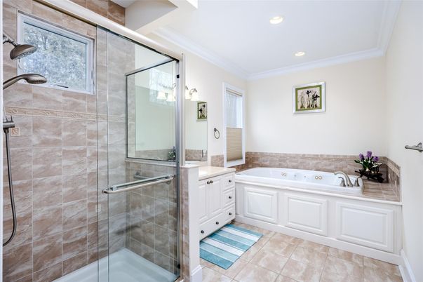 Bathroom, Glass Shower, Interior, Recessed Lighting