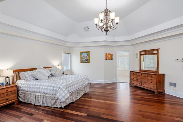 Bedroom, Chandelier, Interior, Wood Texture Flooring