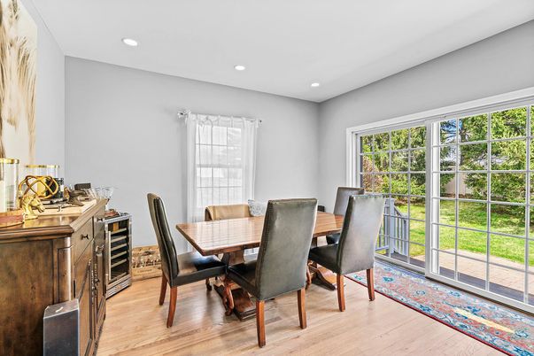 Dining room, Interior, Recessed Lighting, Wood Texture Flooring