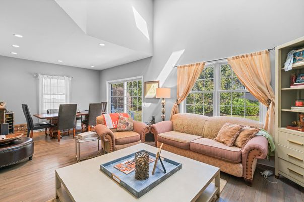 Dining room, Interior, Living room, Recessed Lighting, Wood Texture Flooring