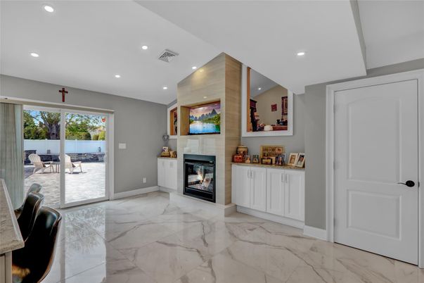Empty room, Fireplace, Interior, Marble, Recessed Lighting