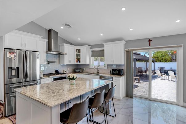 Interior, Kitchen, Marble, Recessed Lighting, Stainless Steel Appliances