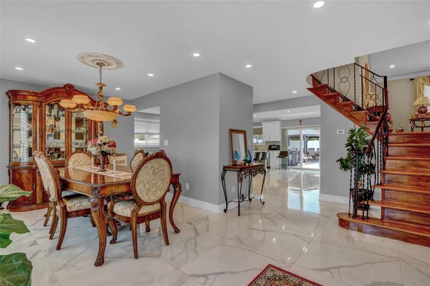 Dining room, Interior, Marble, Recessed Lighting