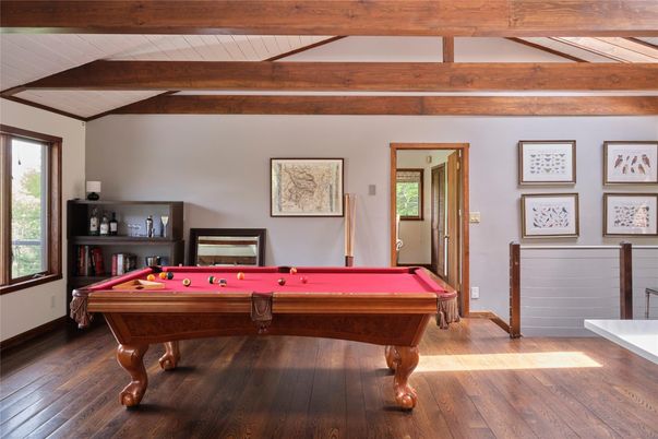 Billiard Table, Game Room, Interior, Wooden Beams, Wood Texture Flooring