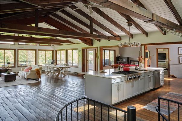 Dining room, Interior, Kitchen, Living room, Wooden Beams, Wood Texture Flooring