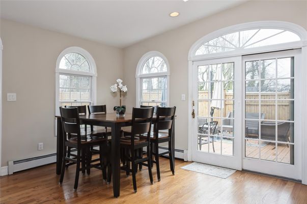 Dining room, Interior, Recessed Lighting, Wood Texture Flooring