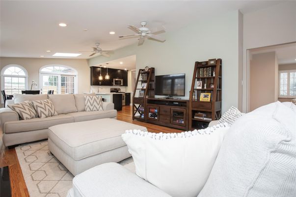 Interior, Kitchen, Living room, Recessed Lighting, Stainless Steel Appliances, Wood Texture Flooring