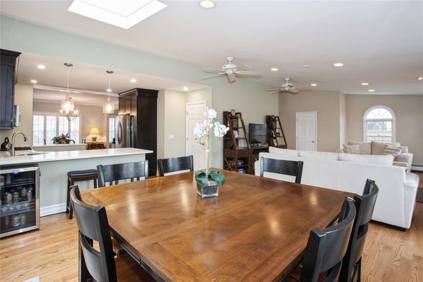 Dining room, Interior, Kitchen, Living room, Pendant Lights, Recessed Lighting, Wood Texture Flooring