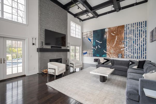 Fireplace, Interior, Living room, Wooden Beams, Wood Texture Flooring