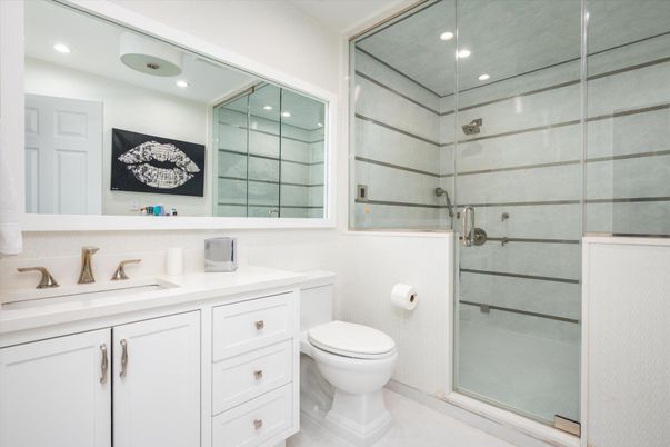 Bathroom, Glass Shower, Interior, Recessed Lighting