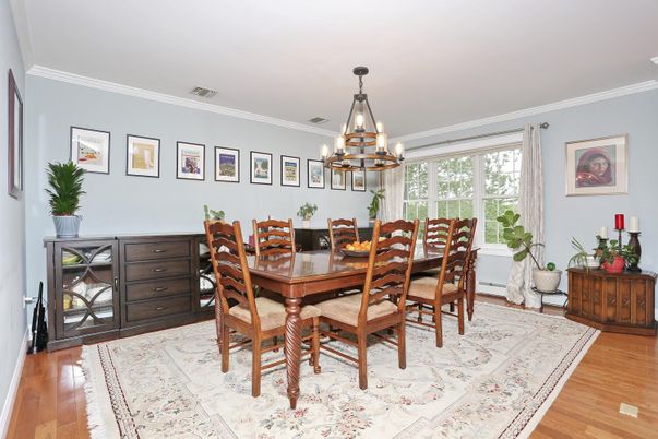 Chandelier, Dining room, Interior, Pendant Lights, Wood Texture Flooring