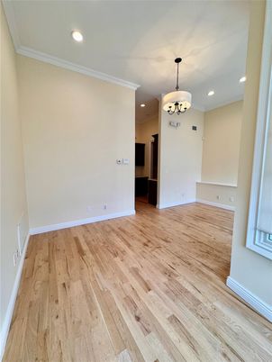 Chandelier, Empty room, Interior, Recessed Lighting, Wood Texture Flooring