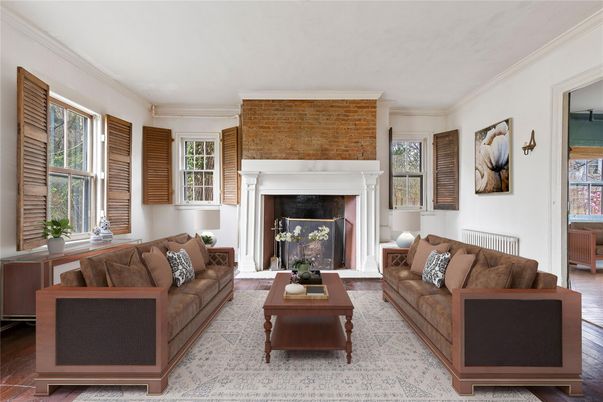 Fireplace, Interior, Living room, Stone Walls, Wood Texture Flooring