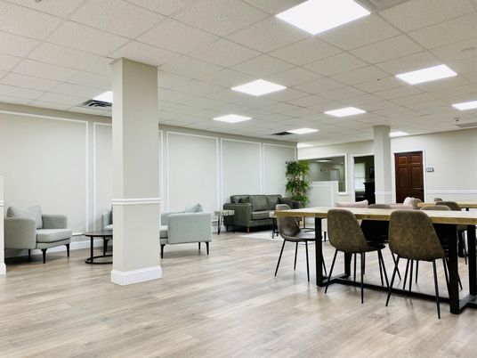 Dining room, Interior, Living room, Recessed Lighting, Wood Texture Flooring