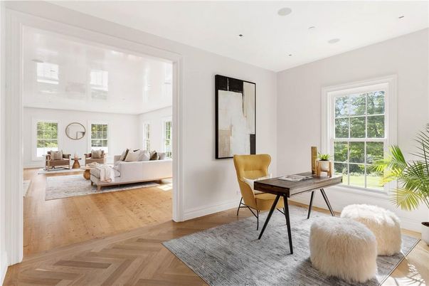 Home Office, Interior, Living room, Recessed Lighting, Wood Texture Flooring