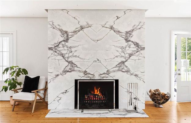 Fireplace, Interior, Marble Walls, Wood Texture Flooring