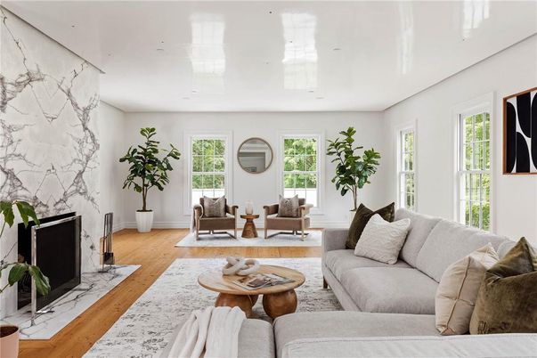 Fireplace, Interior, Living room, Marble Walls, Wood Texture Flooring