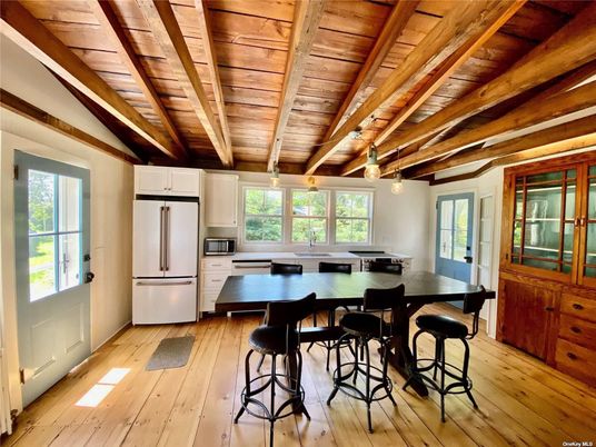 Dining room, Interior, Kitchen, Pendant Lights, Wooden Beams, Wooden Ceilings, Wood Texture Flooring
