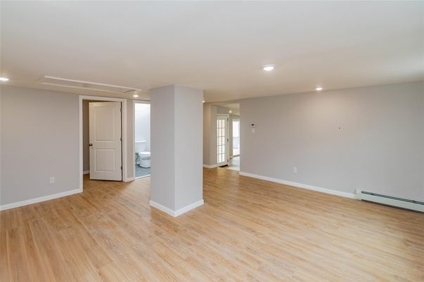 Bathroom, Empty room, Interior, Recessed Lighting, Wood Texture Flooring
