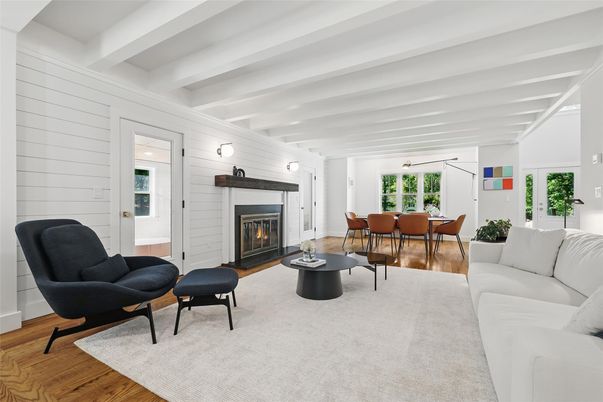 Dining room, Fireplace, Interior, Living room, Wood Texture Flooring