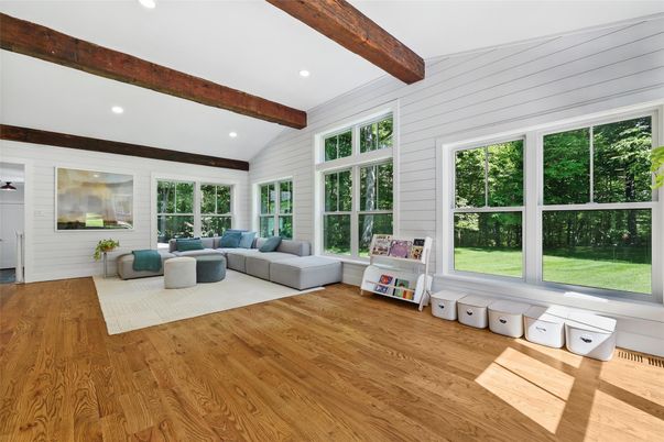 Interior, Living room, Recessed Lighting, Wooden Beams, Wood Texture Flooring