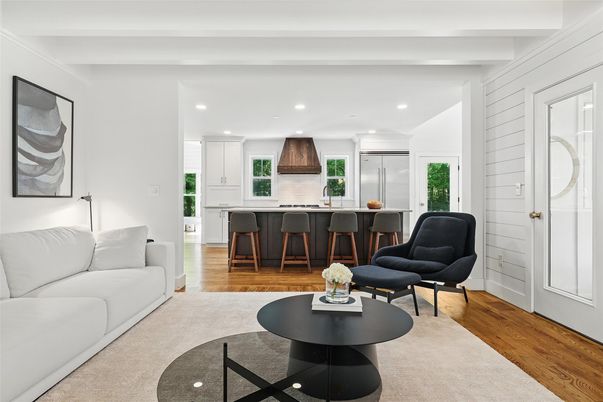 Interior, Kitchen, Living room, Recessed Lighting, Wood Texture Flooring