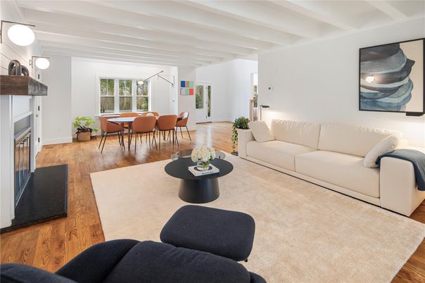 Dining room, Fireplace, Interior, Living room, Wood Texture Flooring
