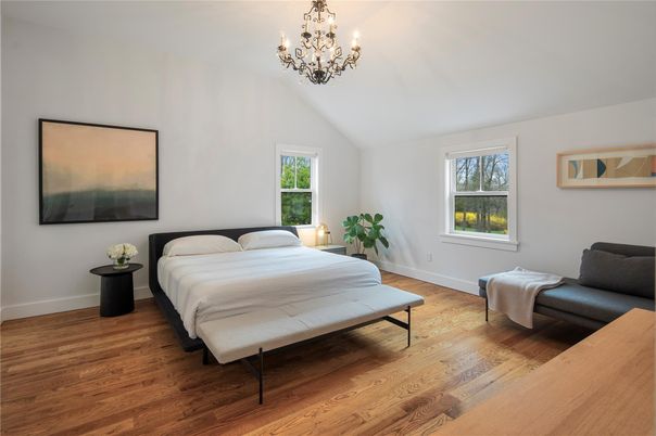Bedroom, Chandelier, Interior, Wood Texture Flooring