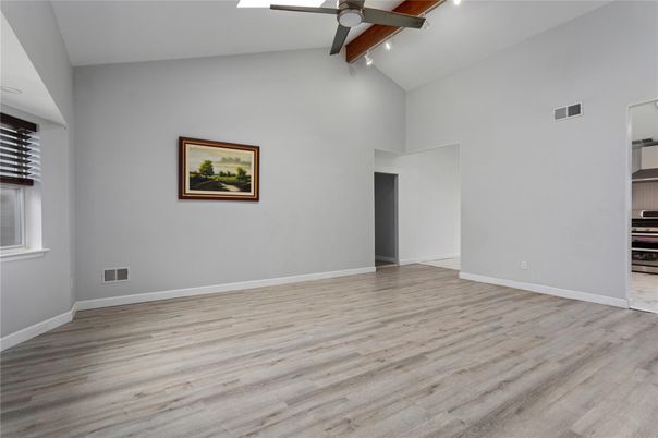 Empty room, Interior, Recessed Lighting, Wood Texture Flooring