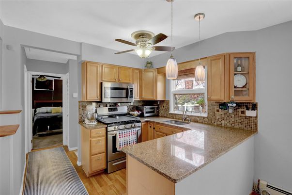 Interior, Kitchen, Pendant Lights, Stainless Steel Appliances, Wood Texture Flooring