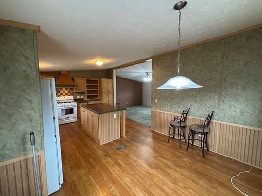 Interior, Kitchen, Pendant Lights, Stainless Steel Appliances, Wood Texture Flooring