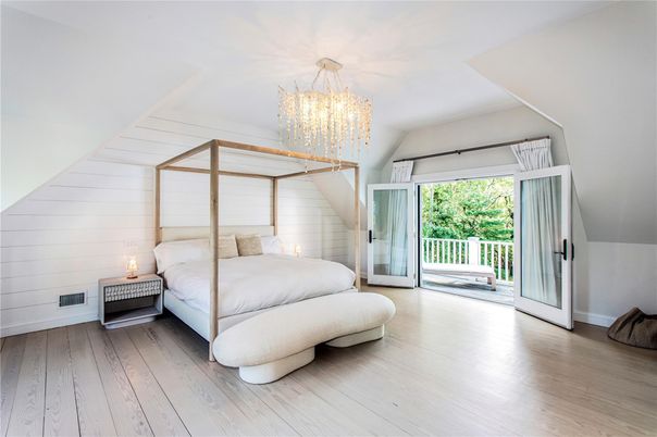 Bedroom, Chandelier, Interior, Wood Texture Flooring