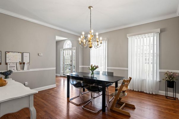 Chandelier, Dining room, Interior, Wood Texture Flooring