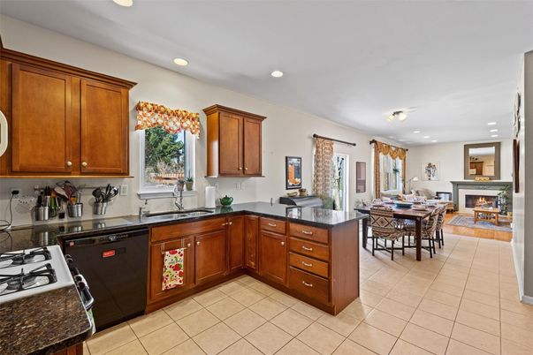 Dining room, Fireplace, Interior, Kitchen, Living room, Recessed Lighting