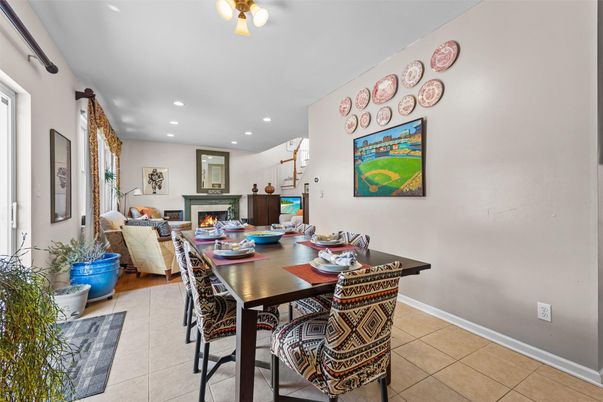 Dining room, Fireplace, Interior, Living room, Recessed Lighting